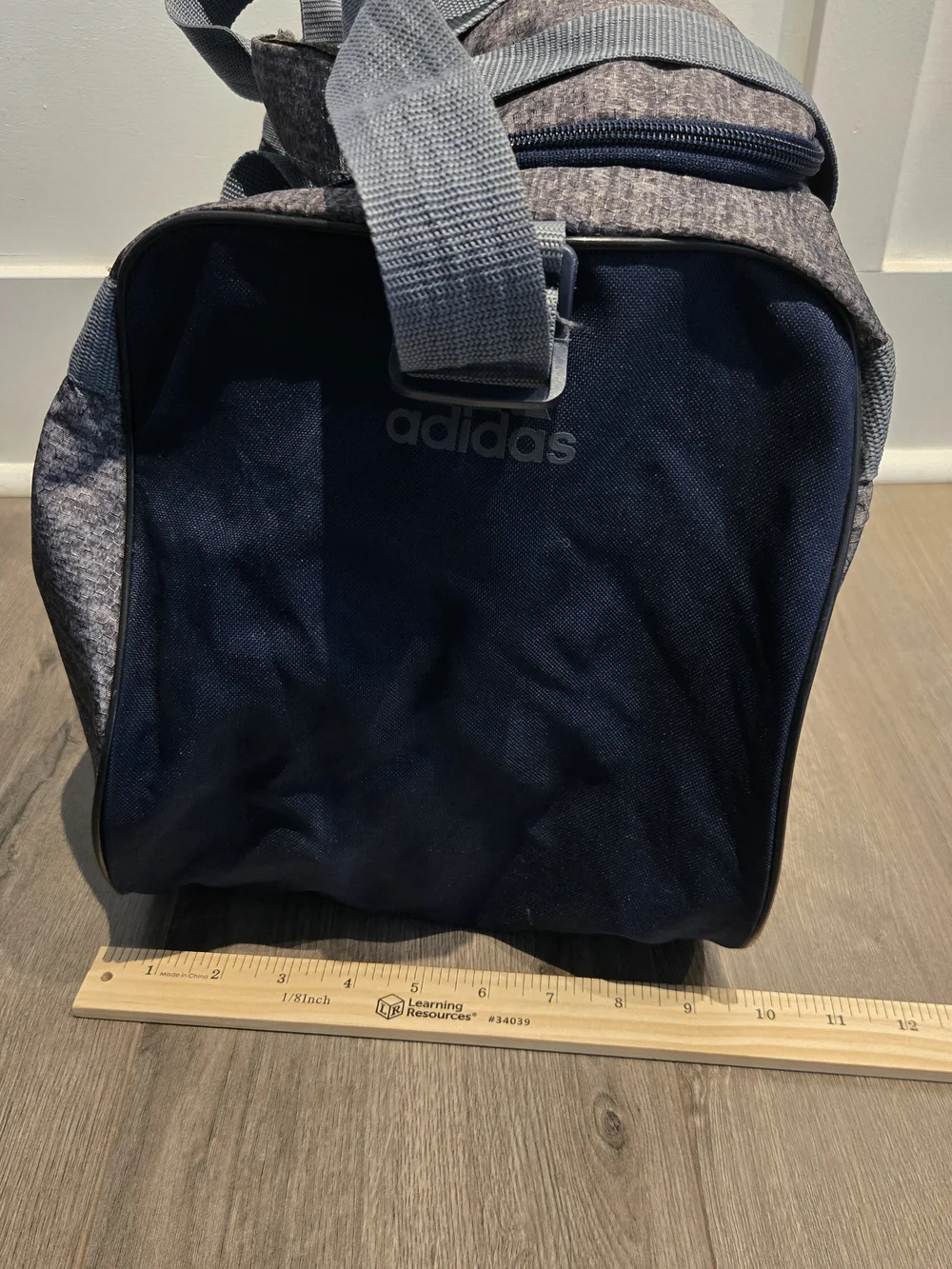 Adidas Duffle Gym Bag Travel Carry All Gray Blue Shoulder Strap Logo